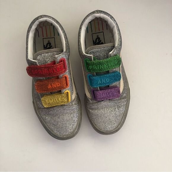 Vans *Flour Shop* rainbow glitter pride Velcro strap sneaker skate shoes - Picture 2 of 9